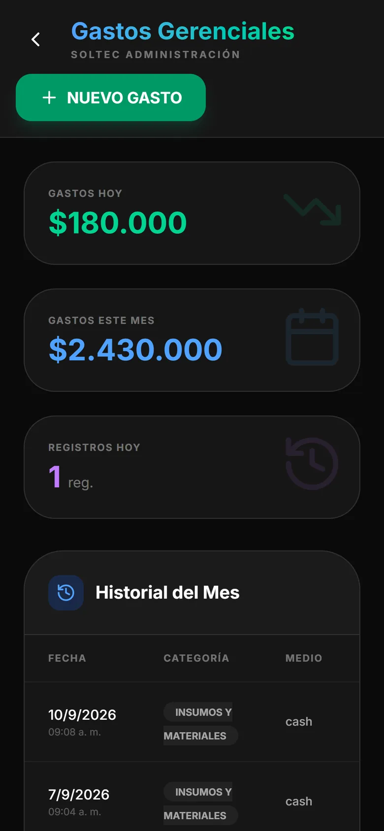 Gastos del día y del mes en el celular